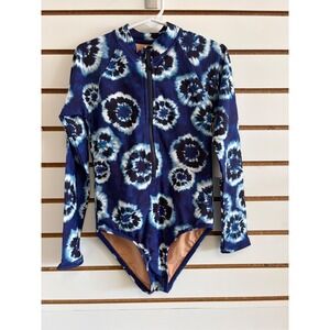 Crewcuts Girls Blue Shibori Tie Dye Long Sleeve Rash Guard Swimsuit Size 6-7